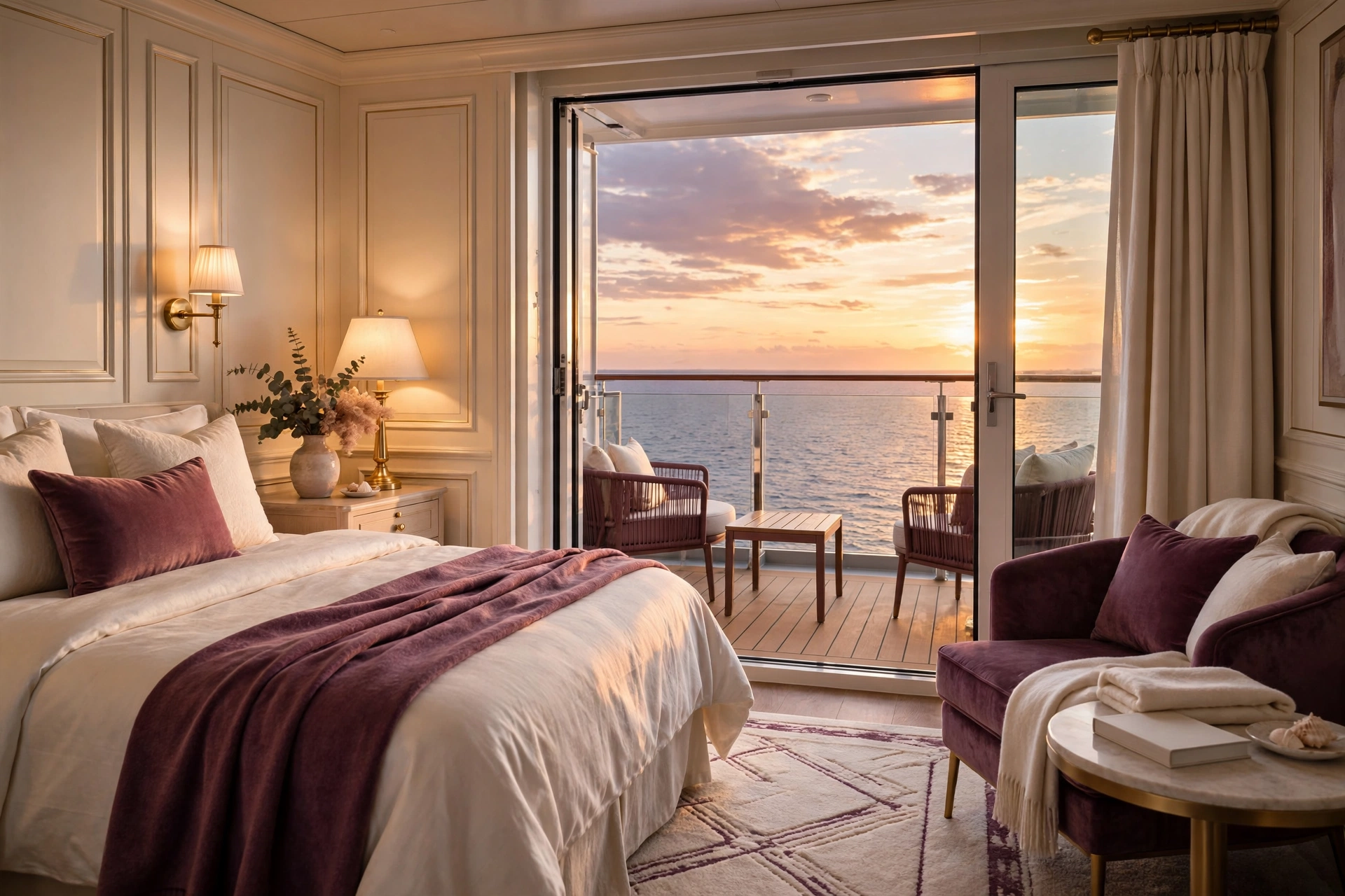Balcony cabin at sunset